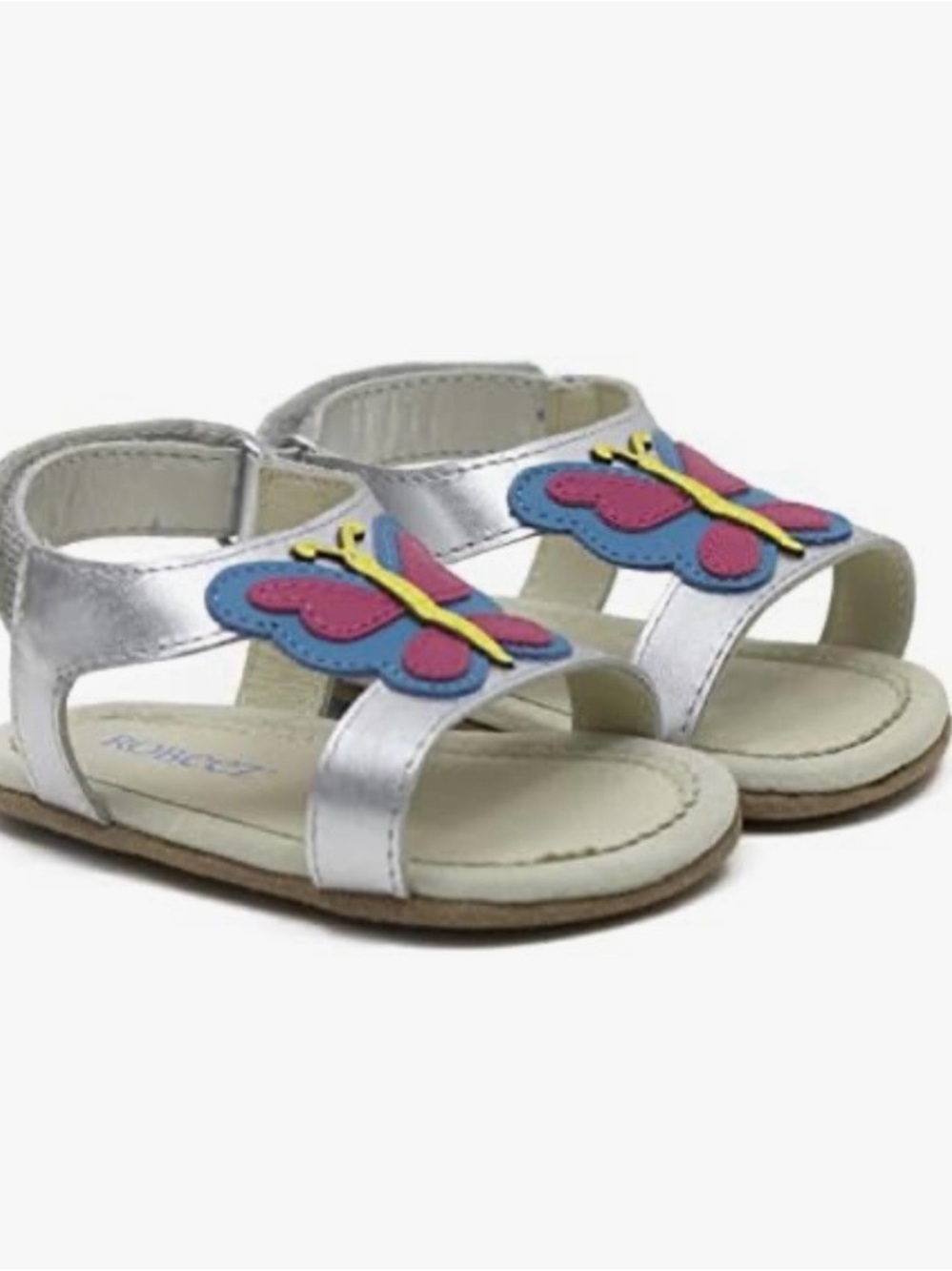 Robeez Butterfly Sandals Siver Leather Size 3-6 Month